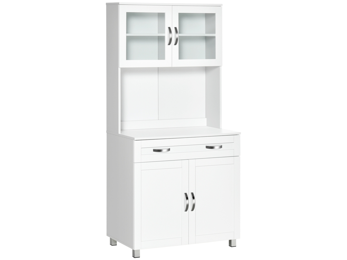 Armário de Cozinha Moderno com 2 Armários, Portas de Vidro e Prateleiras Ajustáveis, 80x48x170 Cm, Branco, ZENCORE SERVICES