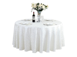 Toalha de Mesa Jacquard Poliéster Resistente À Prova de Derramamento para Jantar Banquete de Cozinha Redondo 1,8M Branco Puro