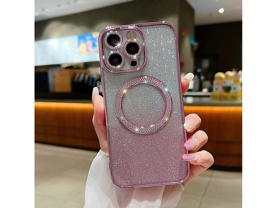Capa Magnética À Prova De Choque Tpupc Para Iphone 14 Pro Com Glitter Gradiente
