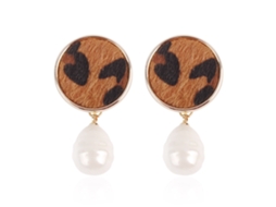 Brincos Pendentes Padrão Leopardo Com Pérola Falsa