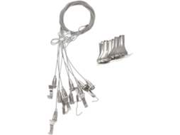 Kit com 10 peças ajustáveis em aço inoxidável para pendurar quadros, com capacidade de 30 kg e acabamento em formato de laço.