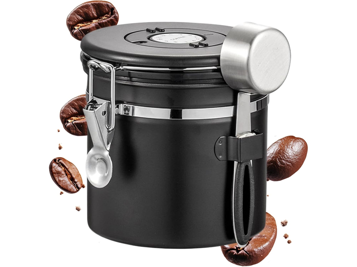 Recipiente para Armazenar Café com Tampa Hermética Organizador de Alimentos em Aço Inoxidável Colher CHABERLU