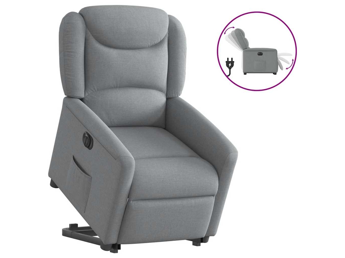 Vidaxl Poltrona Reclinável Elevatória Elétrica Tecido Cinzento-claro