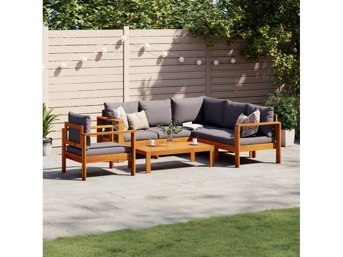 Vidaxl 5 Pcs Conjunto De Sofás De Jardim Com Almofadões Acácia Maciça