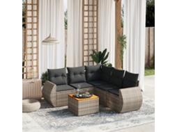 Vidaxl 6 Pcs Conjunto Sofás De Jardim Com Almofadões Vime Cinzento
