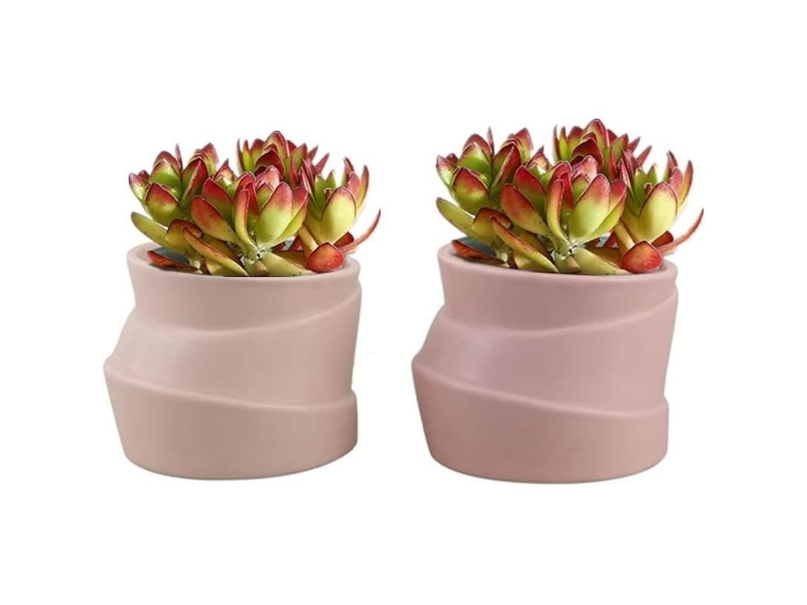 Conjunto De 2 Vasos De Cerâmica De Forma Irregular Creativos Para Plantas Pequeñas Cactus A+b