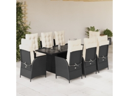 Vidaxl 9 Pcs Conjunto De Jantar P/ Jardim C/ Almofadões Vime Pe Preto