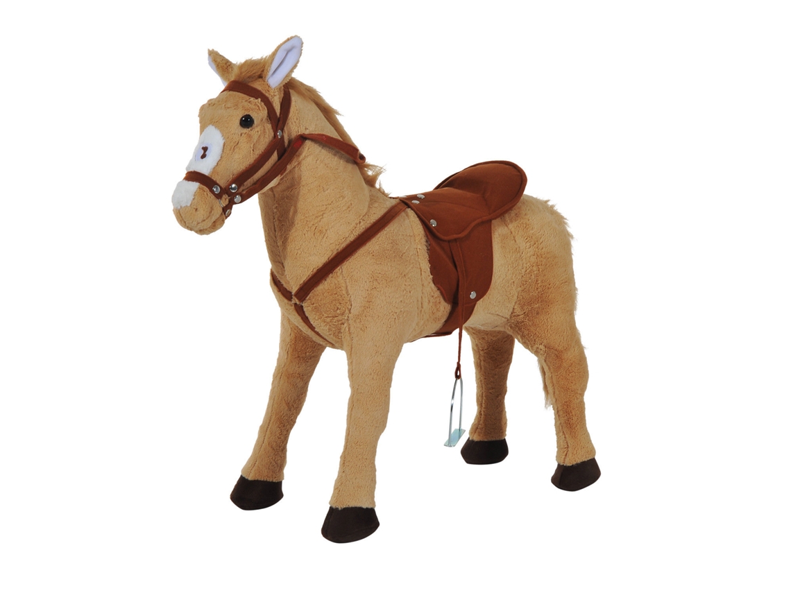 Cavalo De Balanço Com Rodas, 60 Cm, Com Sela, Rédeas, Estribos E Som. Para Crianças A Partir De 2 Anos, Pelúcia, Uso Interno/externo, Cor Bege.