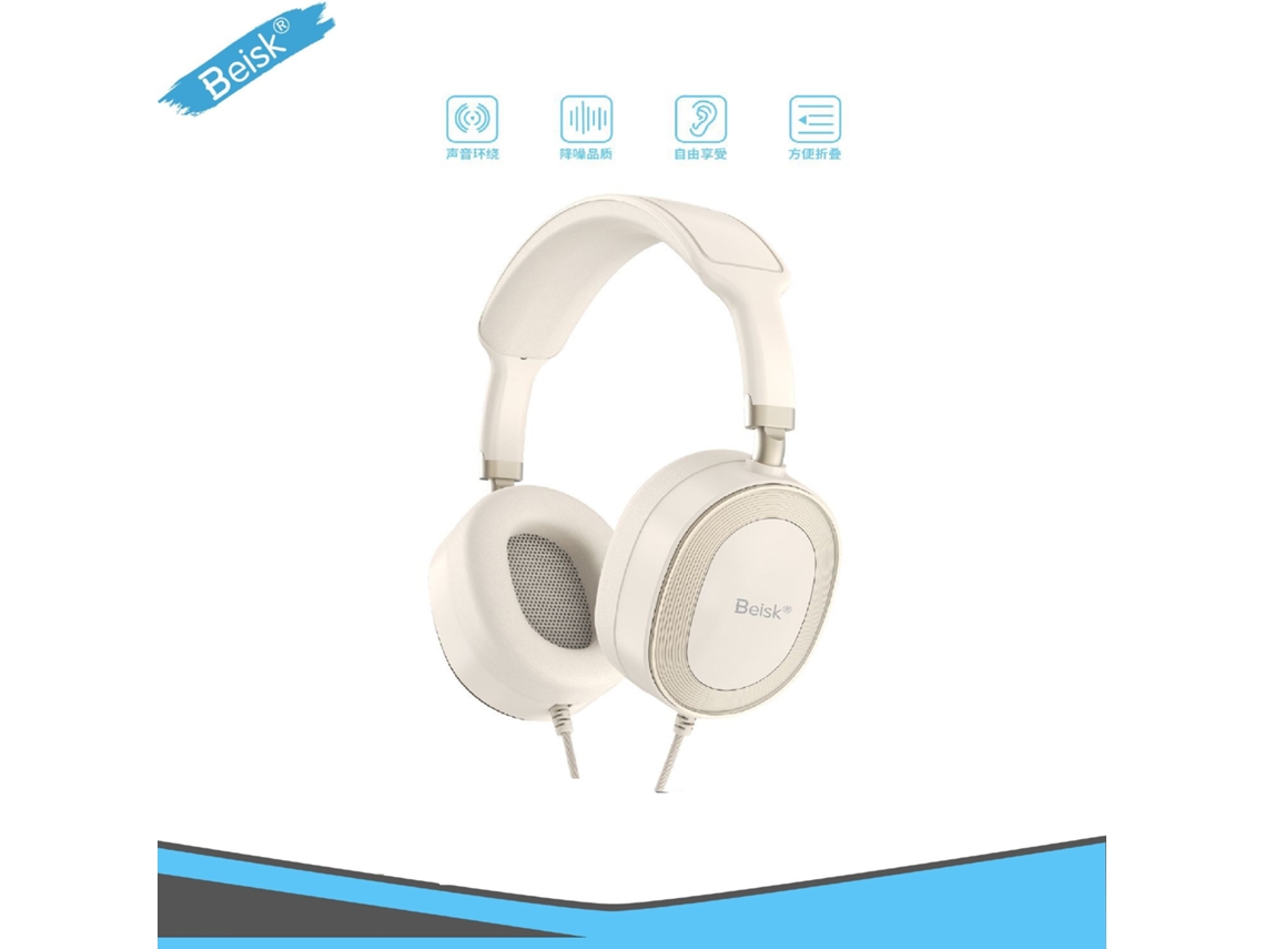 Cabo Tpe De 1,2 M, 3,5 Mm Jack All White Foldable Over Ear Headphones Com Fio Com Redução De Ruído E Som Surround Beisk