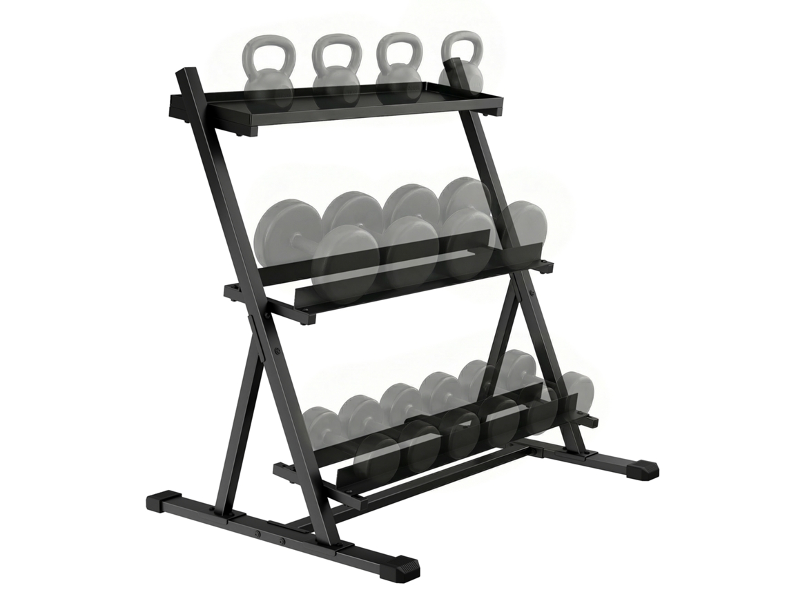 Suporte Para Halteres De 3 Níveis, Suporte De Aço Ajustável Para Halteres E Kettlebells, Preto