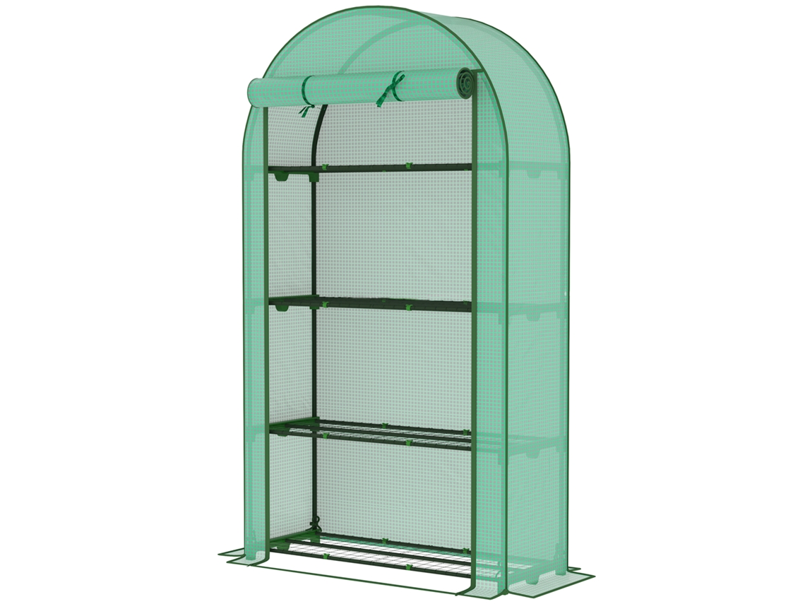 Fogão Exterior Verde Com 4 Prateleiras, Enrolar Porta Cobertura Emp Pe Estrutura Aço 105x45x160 Cm