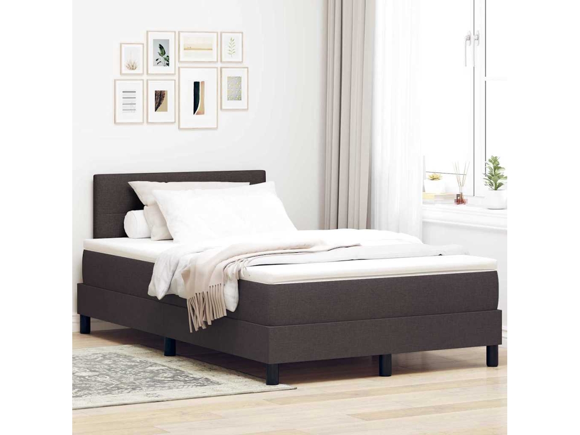 Vidaxl Cama Box Com Cabeceira Manual Marrom Escuro 120 X 190 Cm Tecido