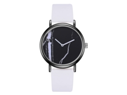 Relógio casual moderno para homens e mulheres, pulseira de couro PU, relógio de pulso de quartzo, branco e preto.