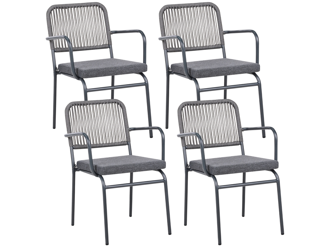Conjunto De 4 Cadeiras De Jardim Com Almofadas Beliani Taceno De Alumínio Cinzento 46x52x82
