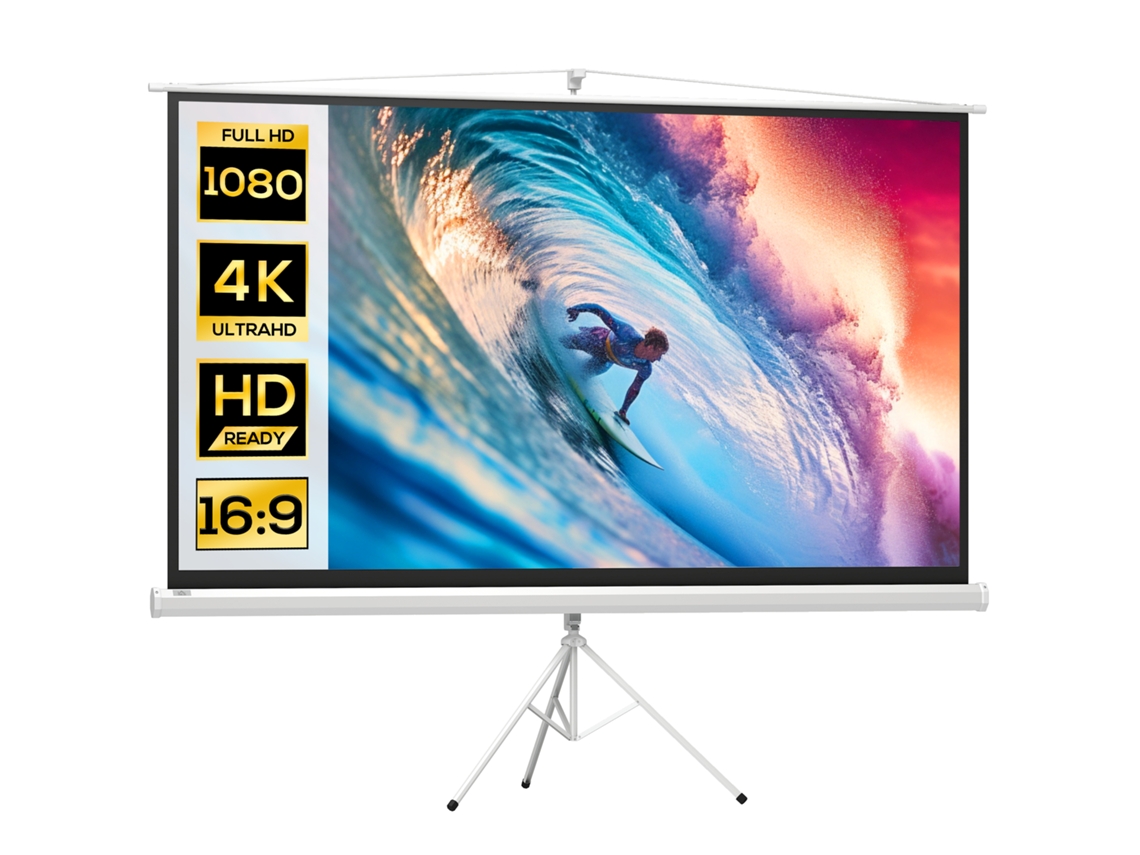 Tela de Projeção de 100 Polegadas com Suporte Tripé Ajustável em Altura. Tela 4k Hd 16:9 Ge