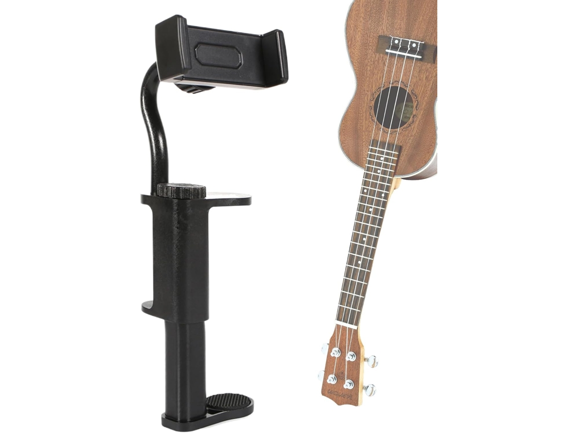 Suporte Genérico Para Celular Em Formato De Guitarra Ajustável Smartphone Ideal Videochamadas, Relaxar, Praticar E Ler