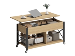 Mesa Centro Elevatória Melamina De Madeira, Metal Cor Madeira Natural E Branco 105x50x67 Cm Homcom