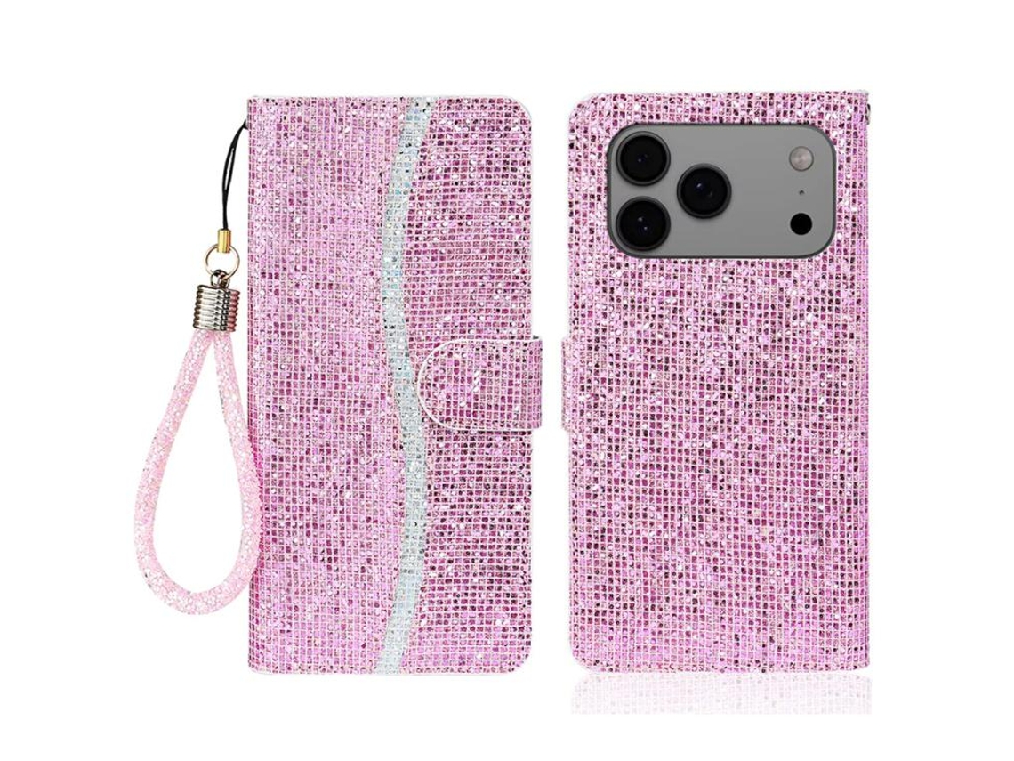 Capa De Couro Para Iphone 17 Pro Com Pó De Glitter