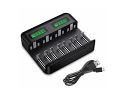 Lurelia Carregador De Pilhas 1a 5v 2a 8 Slots Lcd Para Recarregáveis Com Usb 3 Cm