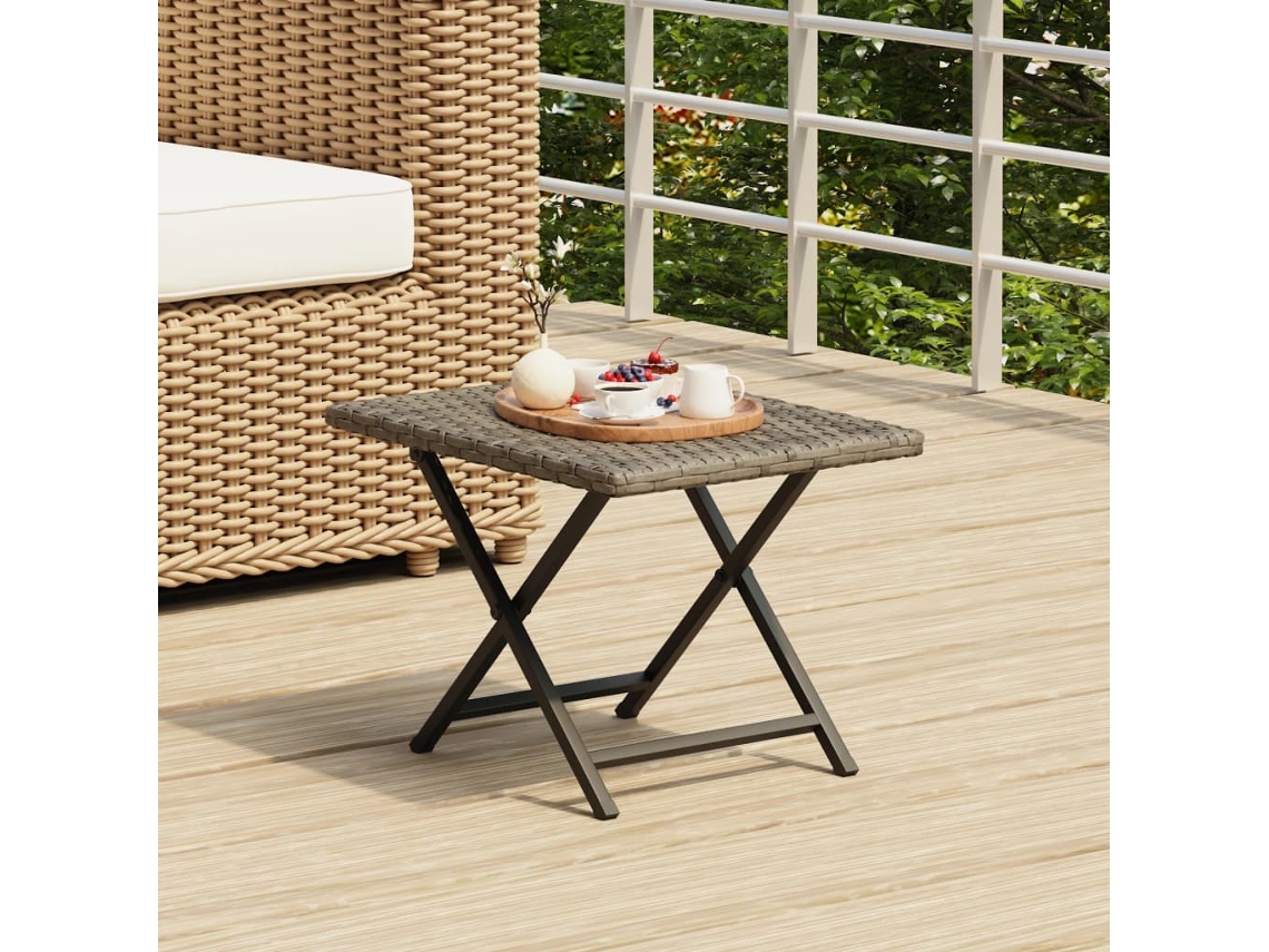 Vidaxl Mesa Dobrável 45x35x32 Cm Vime Pe Cinzento