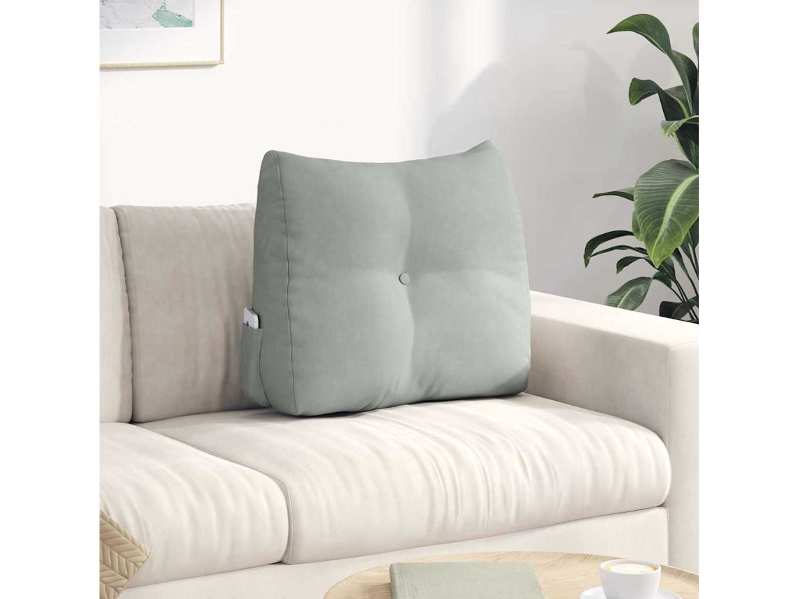 Vidaxl Travesseiro Para Costas Cinzento-claro 60 X 24 X 50 Cm Veludo