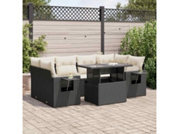 Vidaxl 7 Pcs Conjunto De Sofás P/ Jardim C/ Almofadões Vime Pe Preto