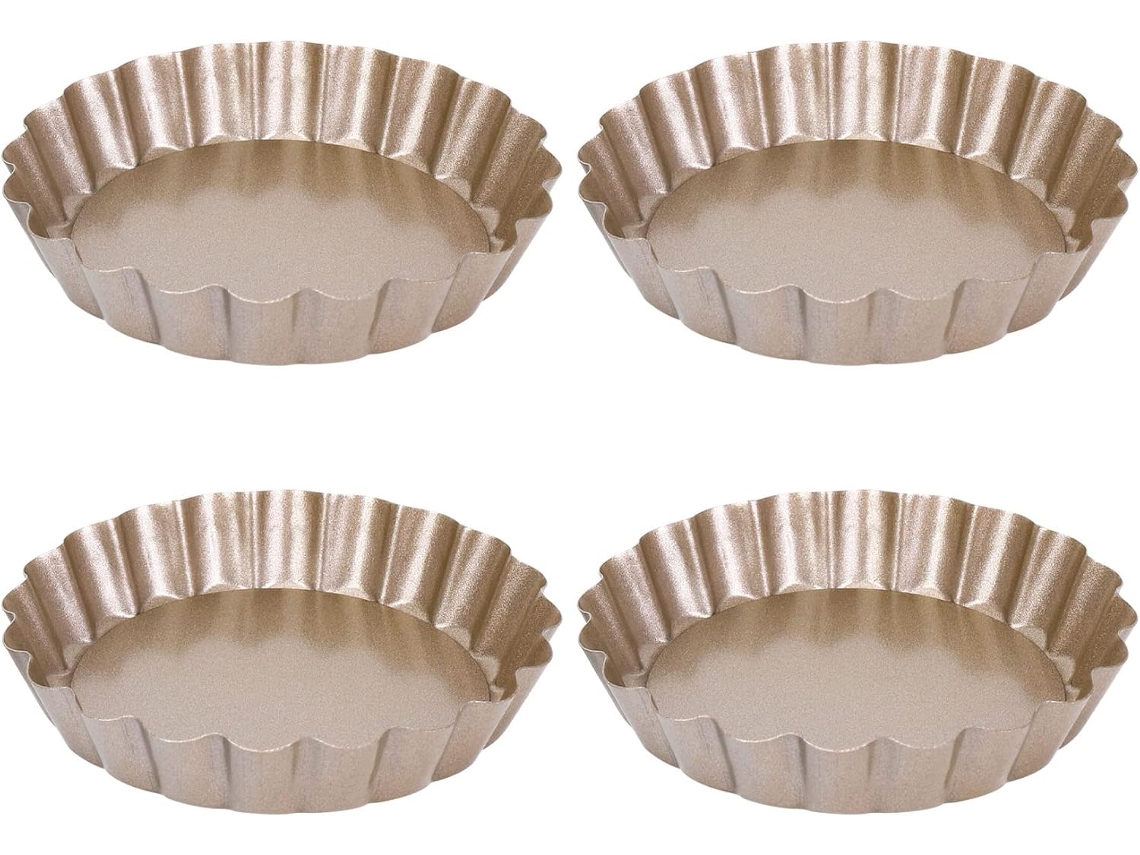 Forma Para Assar, Forma Para Mini Quiche De 10 Cm Com Fundo Removível Antiaderente, Em Aço Carbono ( Gokoco