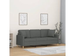 Vidaxl Sofá 3 Lugares + Almofadas Decoração 180 Cm Tecido Cinza-escuro