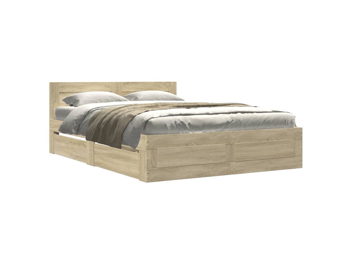 Estrutura de Cama com Cabeceira Derivados Madeira Carvalho Sonoma MAISON EXCLUSIVE