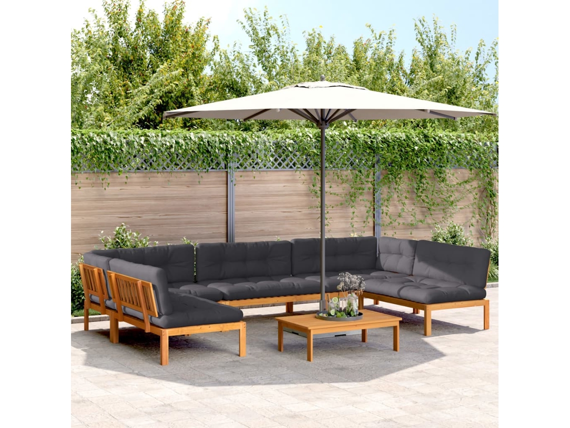 Vidaxl 6 Pcs Conj. Sofás Paletes P/ Jardim C/ Almofadões Acácia Maciça