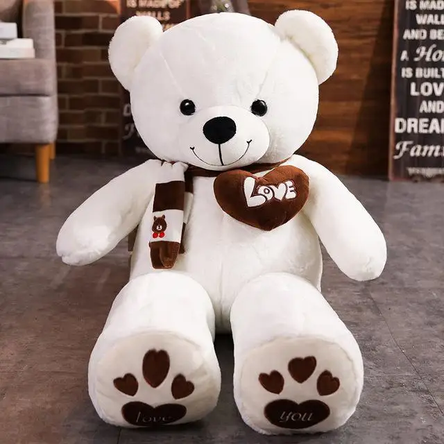 Urso de Pelúcia de Alta Qualidade com Cachecol MDUG (branco, 80 Cm)