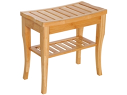 Banquinho de Banheiro de Bambu com Prateleira Impermeável e Banco Robusto para Sala de Estar Spa 47,5x26x44,5 Cm Natural Ge
