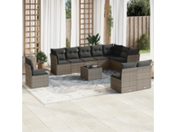 Jogo de Sofá Jardim 11 Peças C/ Almofadões Vime Pe Cinza Dkd Home Decor