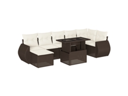 Conjunto de 8 Sofás de Jardim com Almofadões Vime Pe Castanho MAISON EXCLUSIVE (8 pcs)