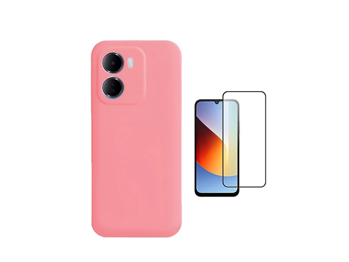 Kit Vidro Temperado Capa Silicone Líquido Phonecare Para Xiaomi Redmi 15a - Rosa