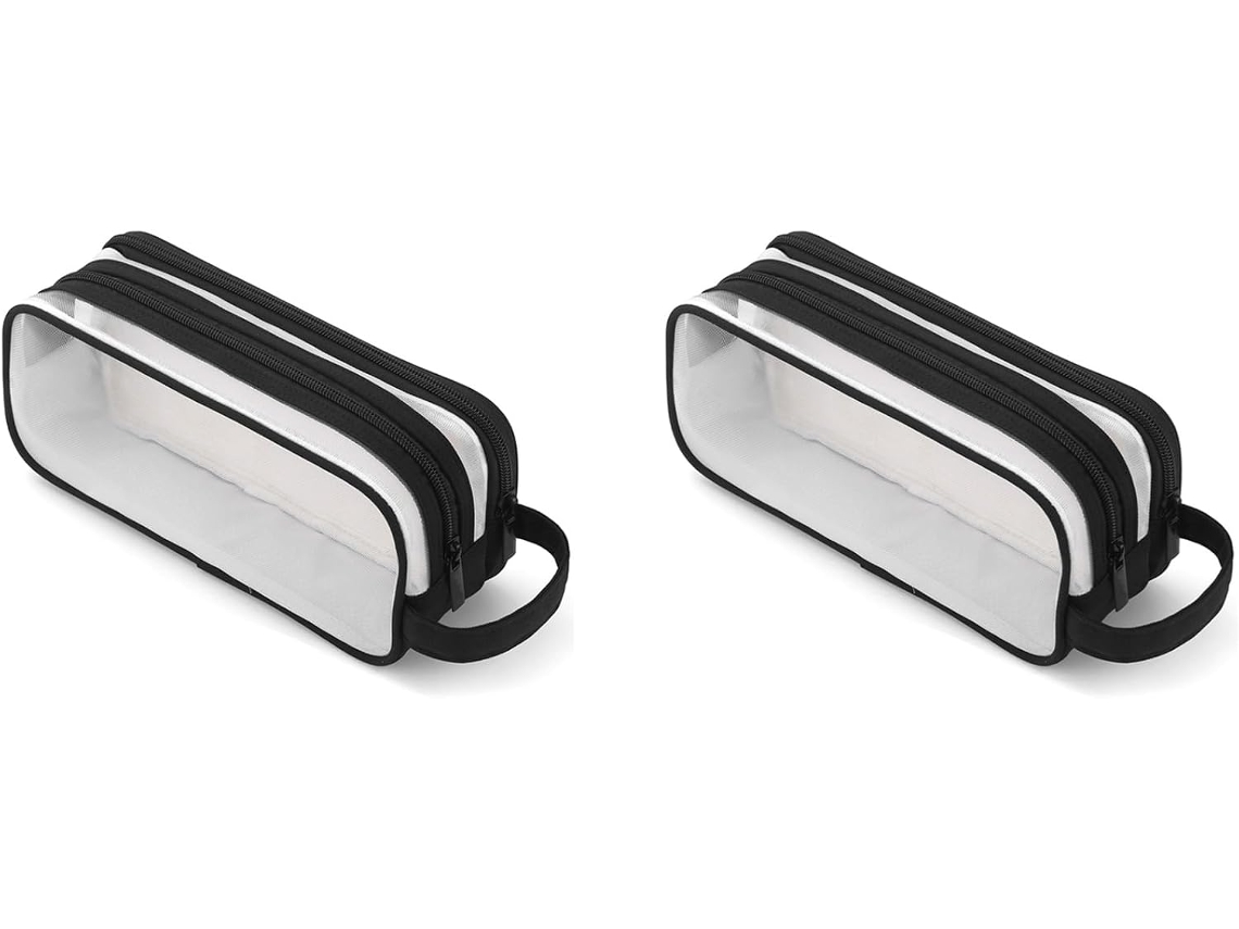 2x Grid Mesh Peil Case 2 Compartiment Pen Bags Clear Handheld Multifution Peil Case Pour Teen Students Noir