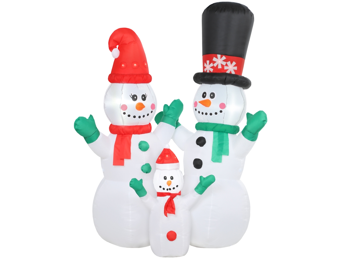 Conjunto Familiar Inflável Com Bonecos De Neve, Decoração Natalícia 1,8m Com Iluminação Led, Uso Interno E Externo