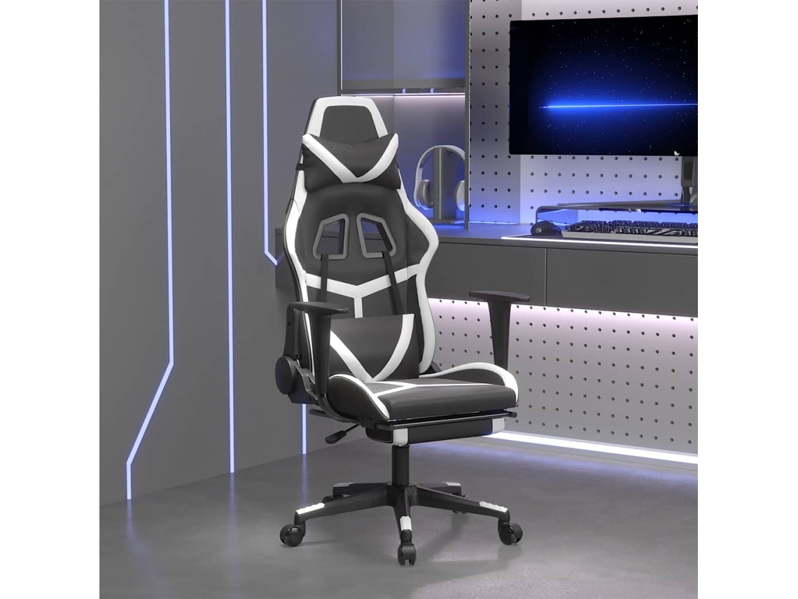 Vidaxl Cadeira Gaming Massagens C/ Apoio Pés Couro Artif. Preto/branco