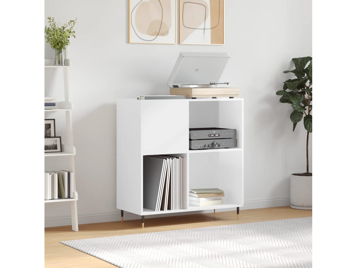 Vidaxl Armário P/ Discos 84,5x38x89 Cm Deriv. Madeira Branco Brilhante