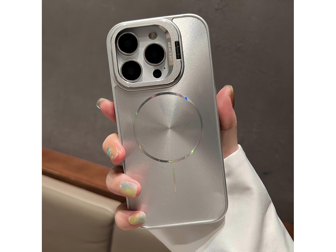 Capa Para Iphone 16 Pro Compatível Com Magsafe Starry Glitter Pc Phone Cover Case Com Lente Frame Kickstand Silver
