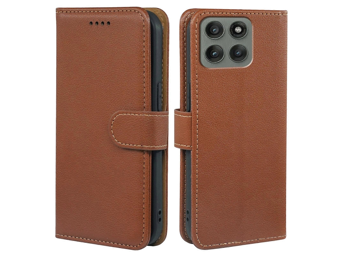 Capa De Couro Com Bloqueio Rfid E Textura De Lichia Para Motorola Edge 60 Pro 5g, Fecho Magnético, Marrom