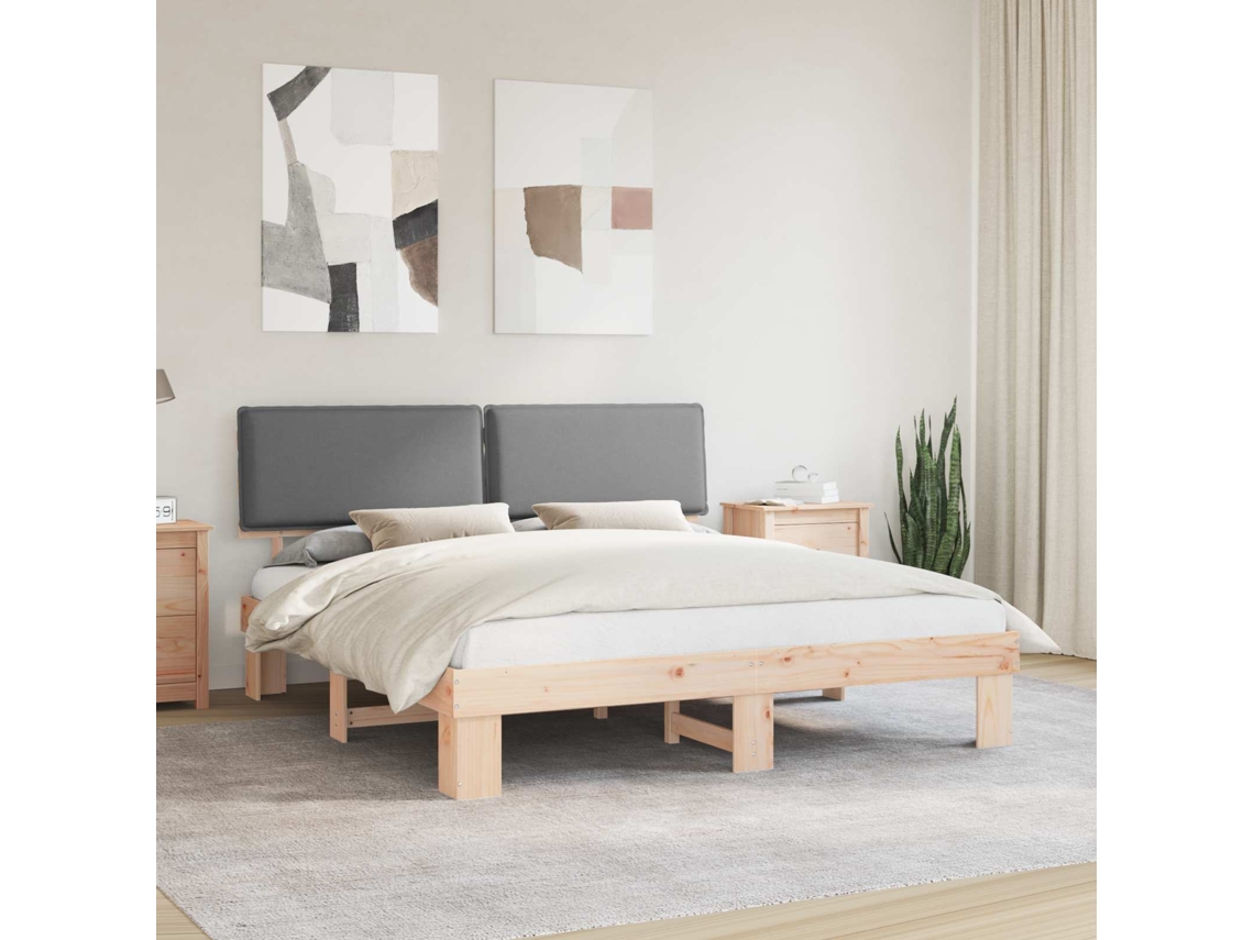 Vidaxl Estrutura de Cama com Cabeceira Estofada Cinzento claro
