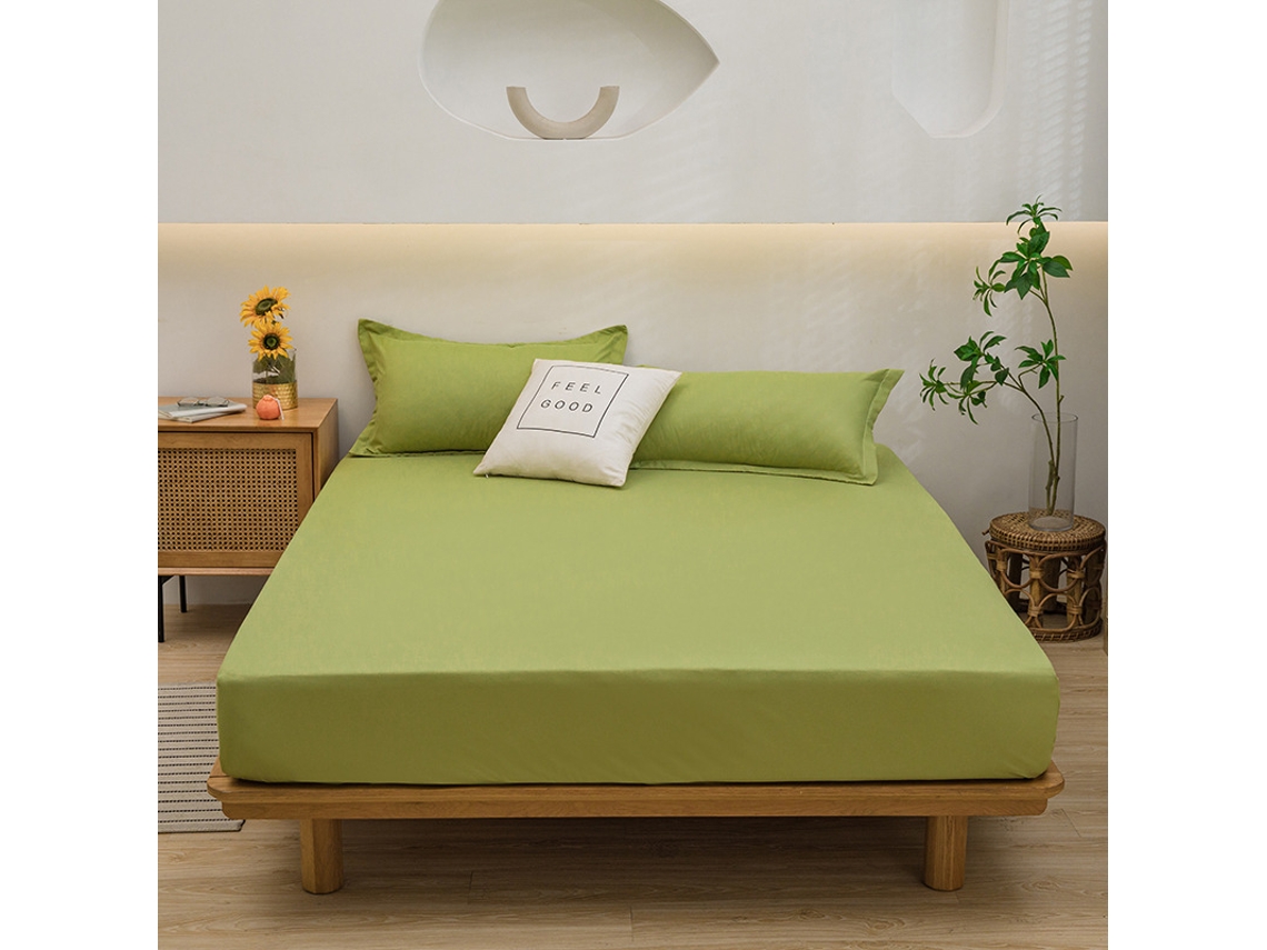 Conjunto Lençóis 4 Peças Lençol De Baixo 99x191*36cm Lençol De Cima 168*244cm 2 Fronhas 33x46cm Fibras Sintéticas Verde Hexinyigjly