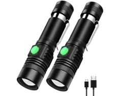 Lanternas De Led Recarregáveis De 2 Pacotes, Lanterna Pequena De Bolso 1200 Lúmen Superbrilhante À Prova D'água 4 Modos Que Podem Ser Amplia