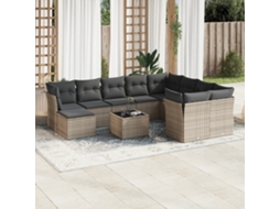 Vidaxl 11 Pcs Conjunto Sofás de Jardim C/ Almofadões Vime Pe Cinzento