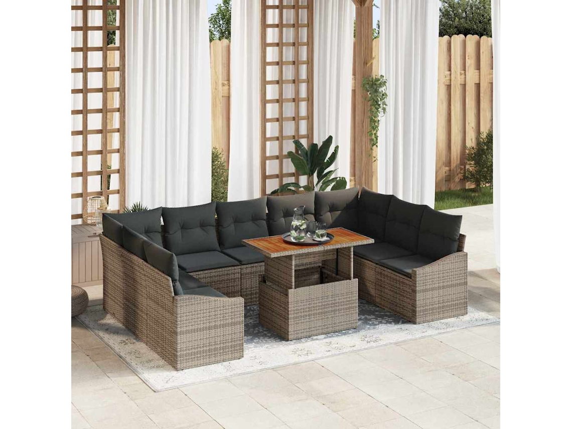 Vidaxl Conjunto De Sofá De Jardim 10 Unid. Cinzeto Rattan Sintético