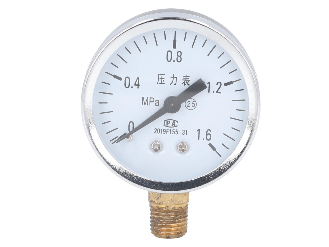 Yuru medidor de Pressão 1/4 Npt com Carcaça de Aço Inoxidável, Precisão Classe 2.5, para Pressão de Ar, Água e Óleo 0 a 1.6mpa