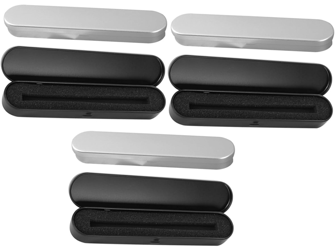 Conjunto Stobaza com 6 Estojos Metálicos Compartimento Interno, nas Cores Prata e Preta. Prático Estojo para L