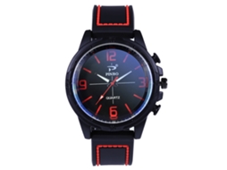 Relógio de pulso masculino com pulseira de silicone, mostrador redondo, movimento de quartzo esportivo, vermelho