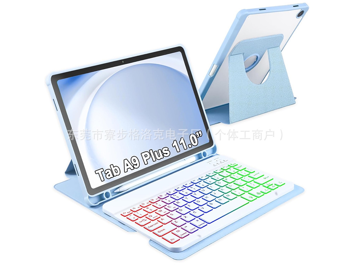 Capa Protetora Giratória Compatível Com Samsung Galaxy Tab A9 Plus De 11 Polegadas Com Teclado Destacável Retroiluminado Em Três Cores . Yunzii (azul)